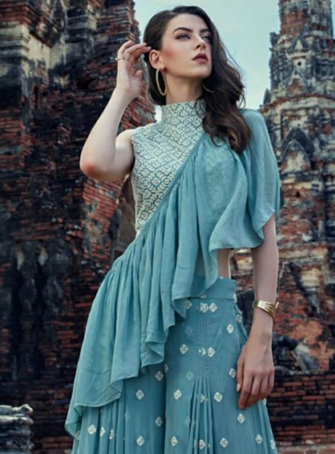 Blue Indo Western Gown