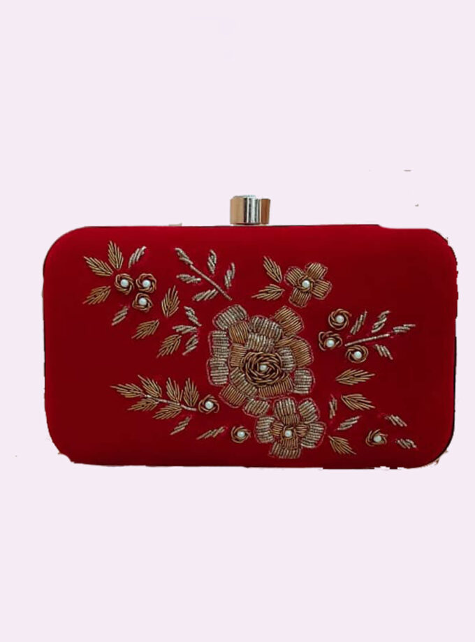 Red Clutch with Golden Embroidery