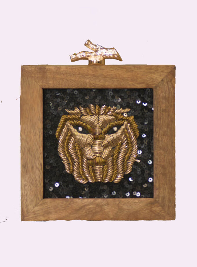 Black and Wood Square Clutch