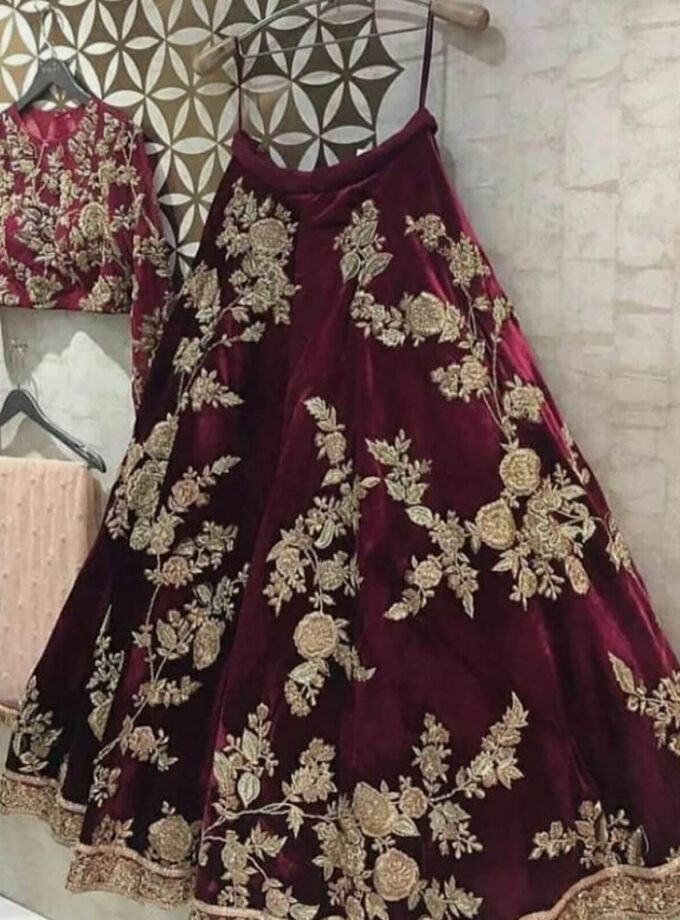 Velvet Maroon Lehenga